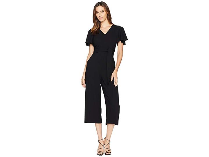 Tahari By Asl Cropped Jumpsuit With Self-tie Belt (black) Women's Jumpsuit & Rompers One Piece