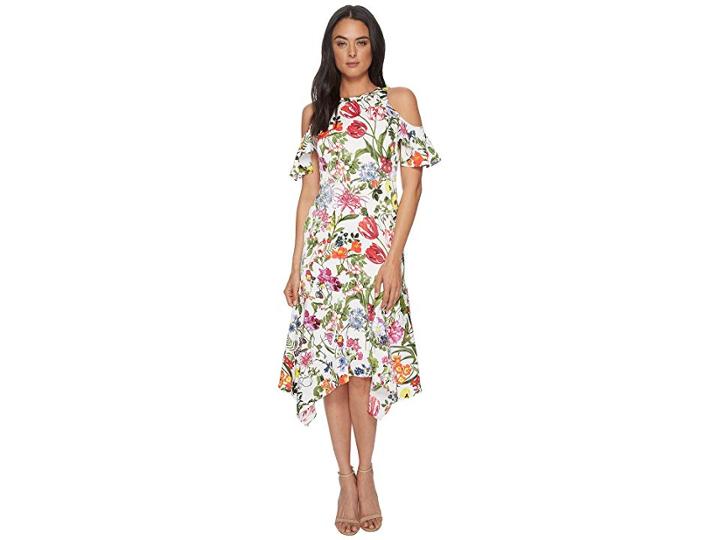 Maggy London Botanical Bloom Cold Shoulder Fit Flare (soft White/multi) Women's Dress