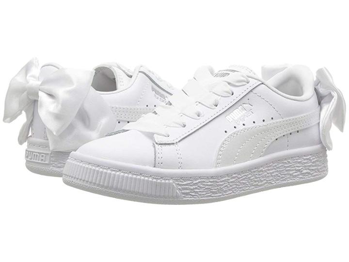 Puma Kids Basket Bow Ac Ps (little Kid/big Kid) (white) Girls Shoes