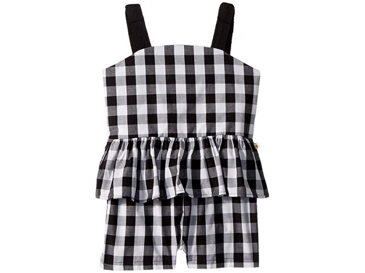 Kate Spade New York Kids Gingham Romper (big Kids) (fresh White/black) Girl's Jumpsuit & Rompers One Piece