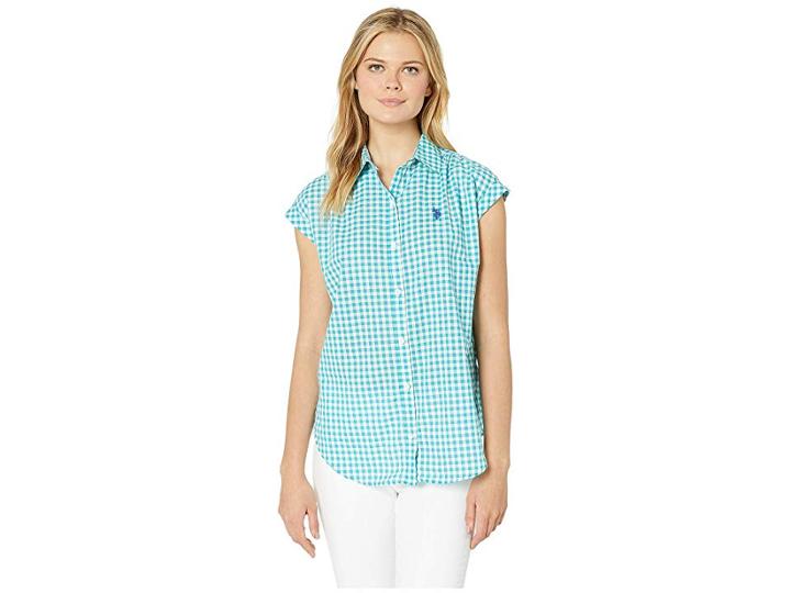U.s. Polo Assn. Woven Drop Shoulder Shirt (turquoise Dive) Women's Clothing