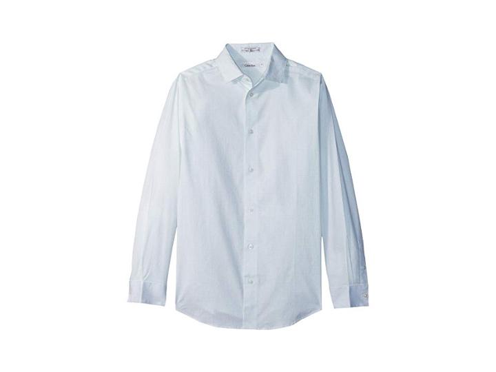Calvin Klein Kids Check Print Long Sleeve Shirt (big Kids) (whisper Green) Boy's Clothing