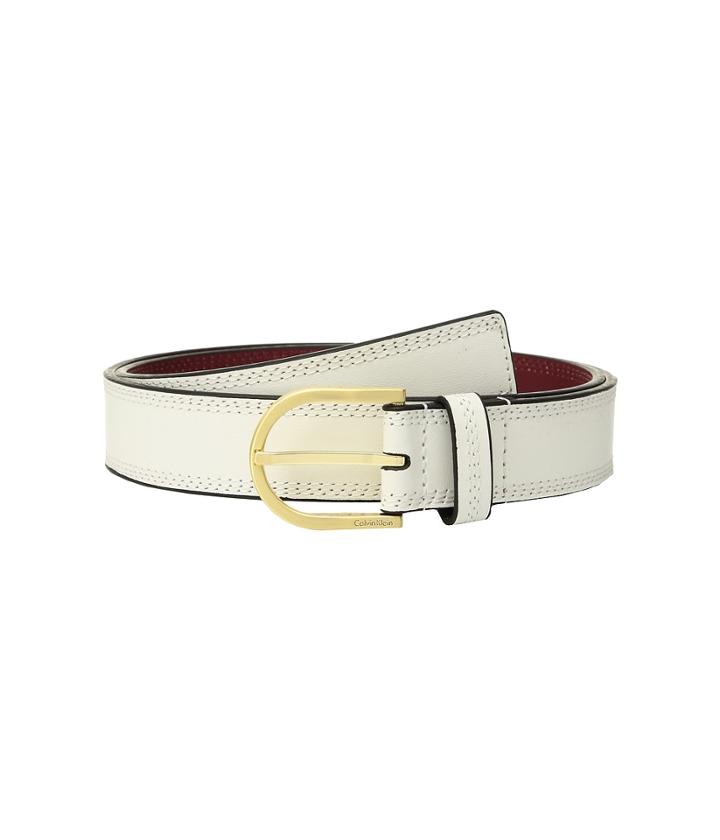 Calvin Klein Stitched Flat Strap Belt W/ Eyelets (angora) Women's Belts
