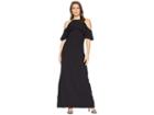 Marina Long Halter Cold Shoulder Dress With Spaghetti Straps And Ruffle At Top Bodice (black) Women's Dress