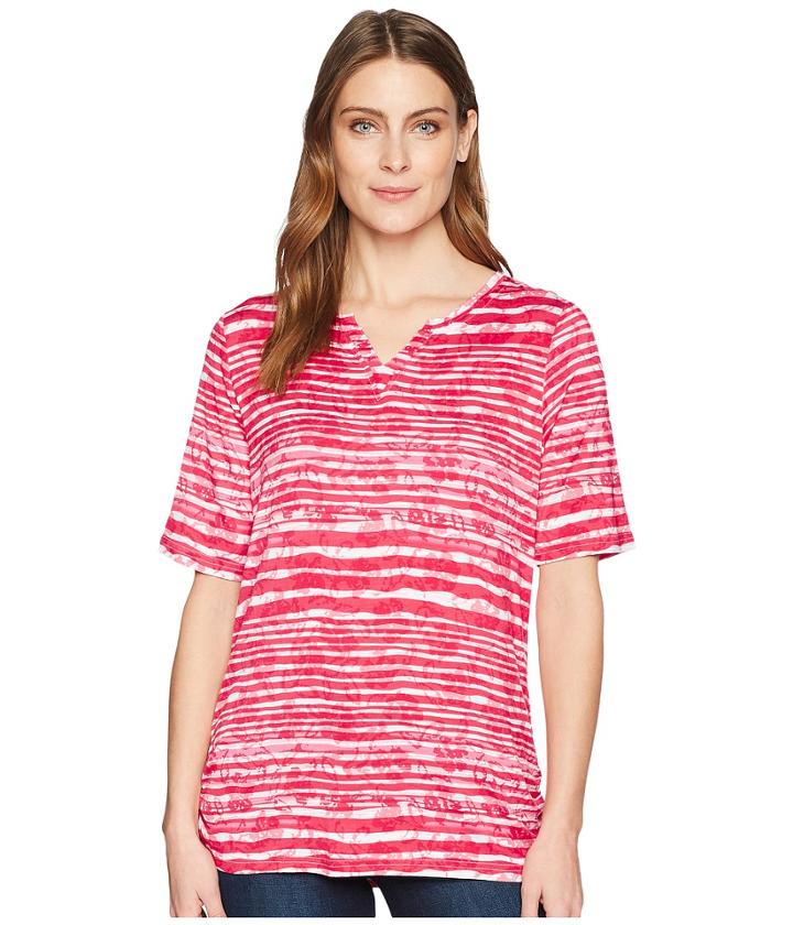 Fdj French Dressing Jeans Shadow Stripe Semi Short Sleeve Top (coral) Women's Short Sleeve Pullover