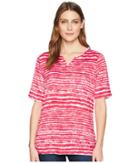 Fdj French Dressing Jeans Shadow Stripe Semi Short Sleeve Top (coral) Women's Short Sleeve Pullover