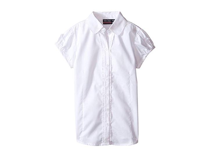 Nautica Kids Ruffle Placket Blouse (little Kids) (white) Girl's Blouse