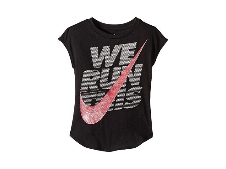 Nike Kids We Run This Modern Short Sleeve Tee (little Kids) (black) Girl's Clothing