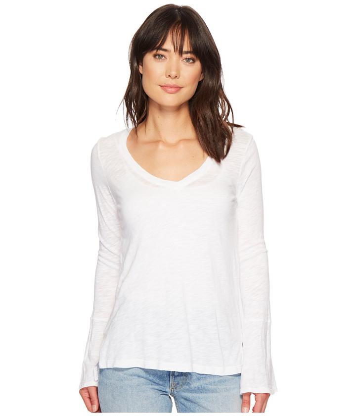 Splendid V-neck Long Sleeve T-shirt (white) Women's Clothing
