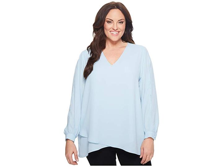 Karen Kane Plus Plus Size Split Sleeve Crossover Top (light Blue) Women's Clothing