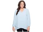 Karen Kane Plus Plus Size Split Sleeve Crossover Top (light Blue) Women's Clothing
