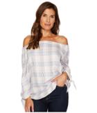 Two By Vince Camuto Off The Shoulder Plaid Daydream Blouse (new Ivory) Women's Blouse