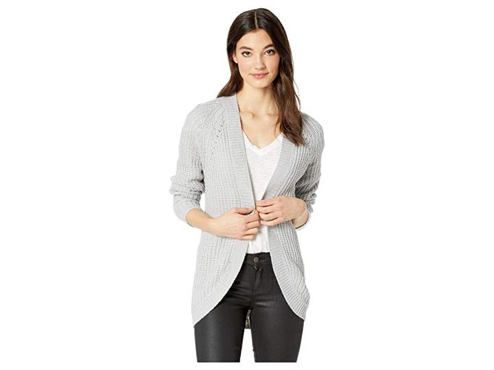 Pink Rose Cocoon Cardigan W/ Pointelle And All Over Shaker Stitch (light Heather Grey) Women's Sweater