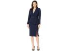Tahari By Asl Pebble Crepe Skirt Suit With Draped Jacket (navy) Women's Suits Sets