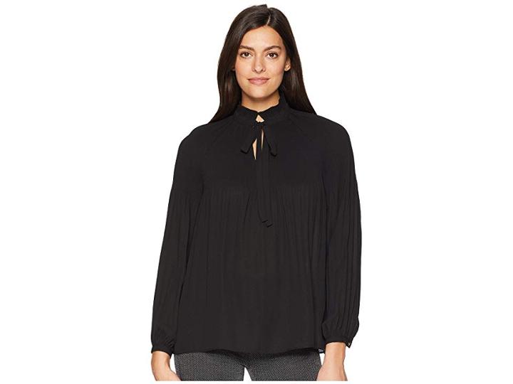 Lauren Ralph Lauren Georgette Tie Neck Top (polo Black) Women's Clothing