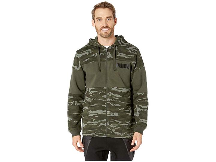 Puma Camo Foil Full Zip Fleece Hoodie (forest Night) Men's Sweatshirt
