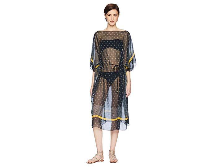 Stella Mccartney Draping-tie Print Kaftan (navy Tie Print) Women's Swimwear