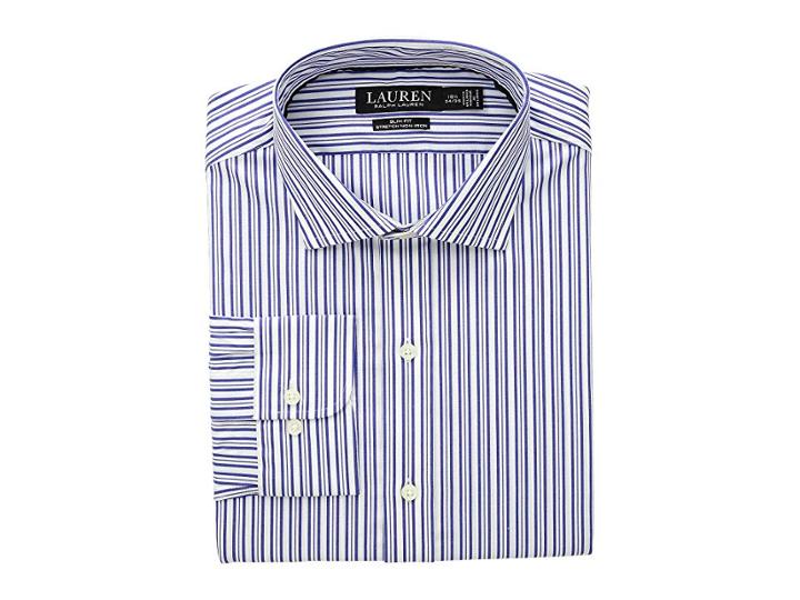 Lauren Ralph Lauren Slim Fit No-iron Striped Cotton Dress Shirt (imperial Blue/white) Men's Long Sleeve Button Up