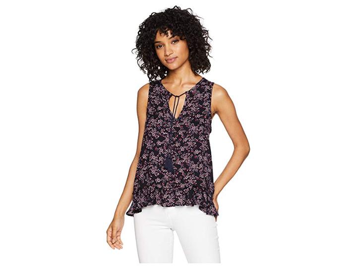 Jack By Bb Dakota Natural Selection Deep Blue Ditsy Printed Rayon Crepe Top (dark Blue) Women's Clothing