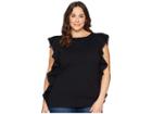 Lauren Ralph Lauren Plus Size Ruffle Cotton Top (polo Black) Women's Clothing
