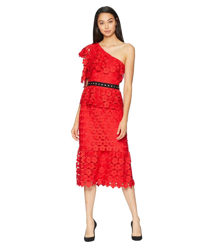 Juicy Couture Floral Guipure One Shoulder Dress (true Red) Women's Dress
