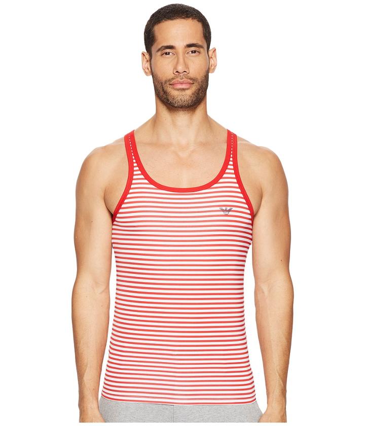Emporio Armani Sailor Stripe Microfiber Tank Top (white/red) Men's Sleeveless