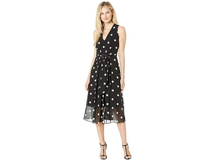 Anne Klein Printed Ggt V-neck Midi Dress (anne Black/anne White) Women's Dress