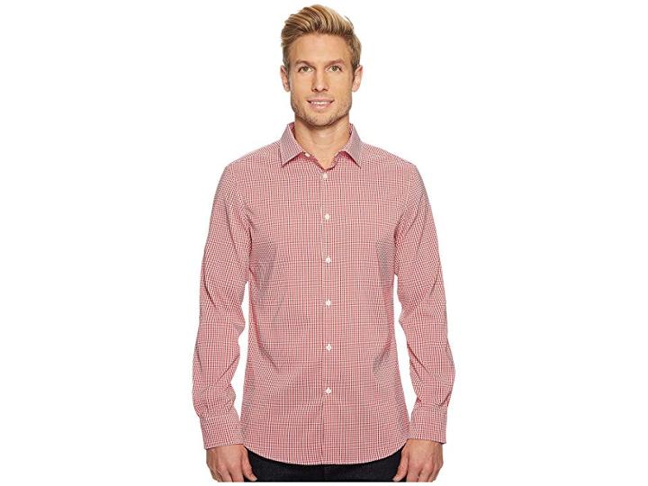 Perry Ellis Mini Check Total Stretch Dress Shirt (haute Red) Men's Clothing