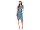 Vince Camuto Printed Extended Cap Sleeve Bodycon (teal Multi) Women's Dress