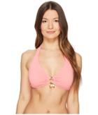 Letarte Halter Bikini Top W/ Gold Rings (pink Coral) Women's Swimwear