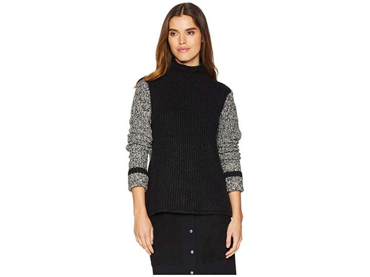 Kensie Punk Yarn Color Block Sweater Ksnk5917 (black Combo) Women's Sweater