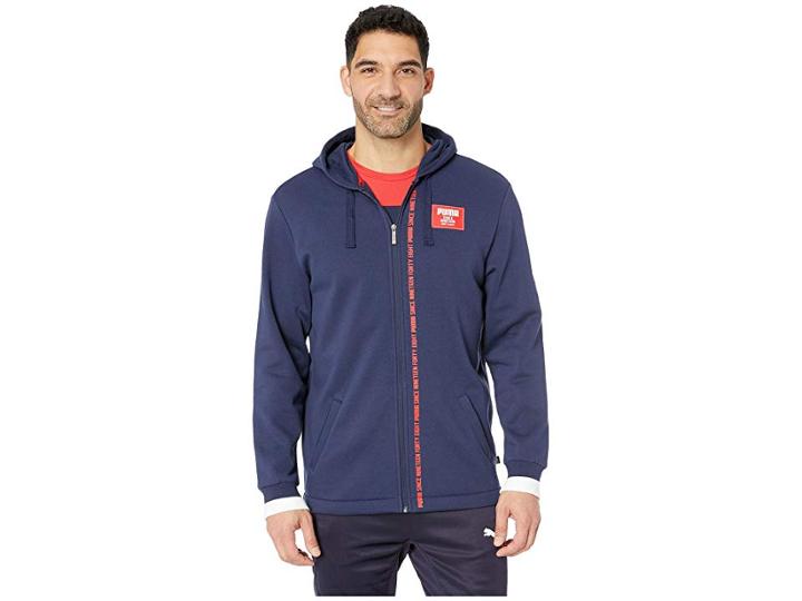 Puma Rebel Block Full Zip Hoodie Fleece (peacoat) Men's Sweatshirt