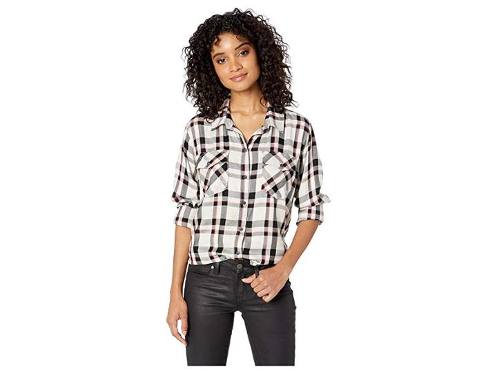 Sanctuary Boyfriend For Life Shirt (champagne Plaid) Women's Clothing