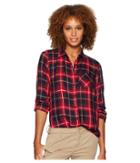 Alexander Jordan Long Sleeve One-pocket Shirt W/ Bust Darts And Hi-lo Bottom (red/navy Plaid) Women's Clothing