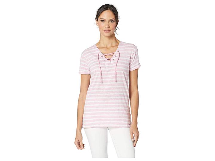 U.s. Polo Assn. Stripe Lace-up T-shirt (pink Heather) Women's Clothing