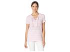 U.s. Polo Assn. Stripe Lace-up T-shirt (pink Heather) Women's Clothing