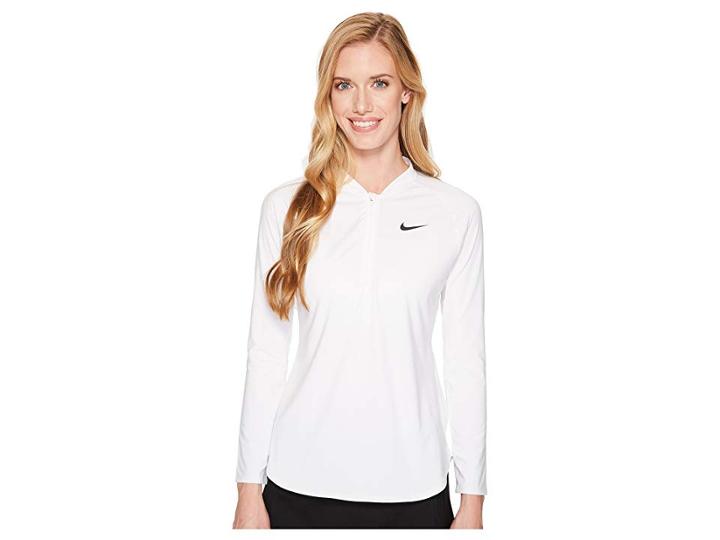 Nike Court Pure Half-zip Tennis Top (white/black) Women's Clothing