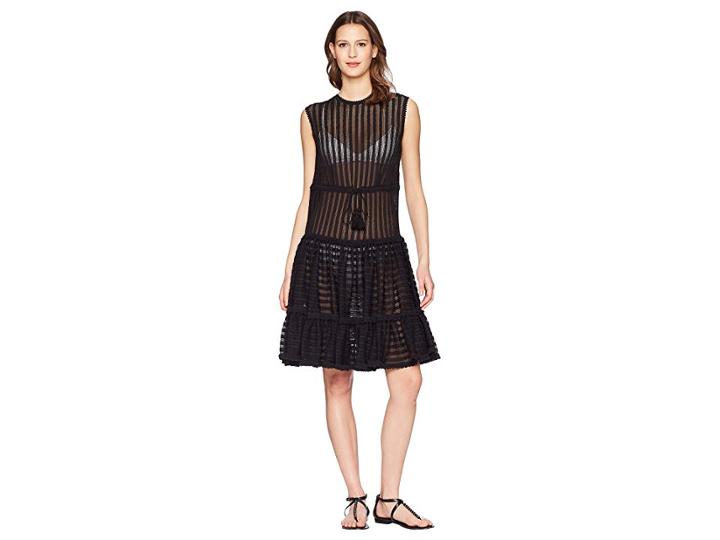 Jonathan Simkhai Knit Combo Crew Neck Ruffle Dress Cover-up (black) Women's Swimwear