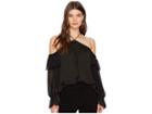 1.state Cold Shoulder Blouse With Chiffon Sleeves (rich Black) Women's Blouse