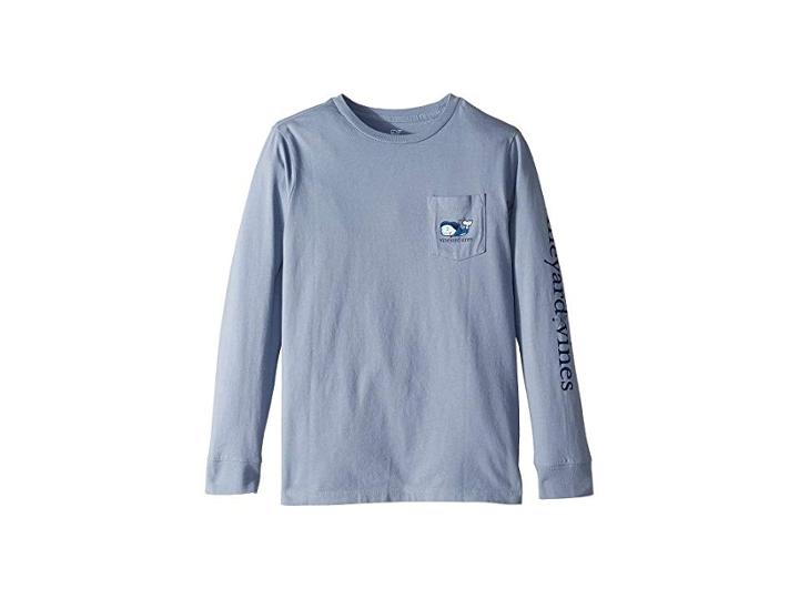 Vineyard Vines Kids Long Sleeve Vampire Whale Pocket Tee (toddler/little Kids/big Kids) (summer Evening) Boy's T Shirt