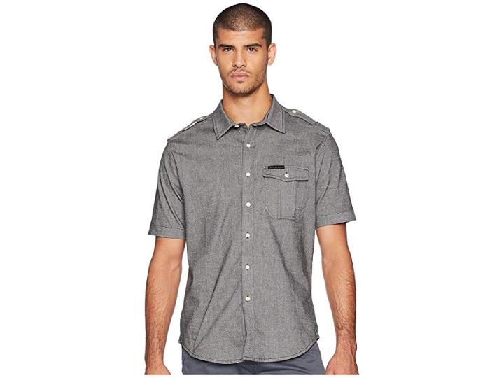 Sean John Short Sleeve Yarn-dye Large Plaid Shirt (dark Shadow) Men's Short Sleeve Button Up