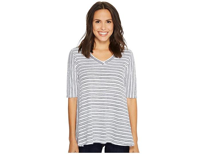 Mod-o-doc Heavier Slub Jersey Swingy Elbow Sleeve V-neck Tee (white) Women's T Shirt