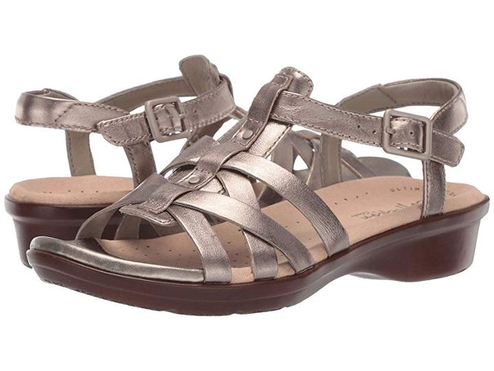 Clarks Loomis Katey (pewter Metallic Leather) Women's Sandals