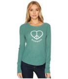 Life Is Good Peace Love Happiness Long Sleeve Waffle Tee (forest Green) Women's Long Sleeve Pullover