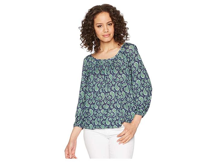 Michael Michael Kors Pretty Paisley Peasant Top (true Navy/green Apple Multi) Women's Clothing