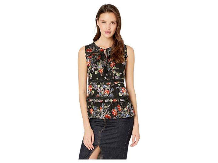 Miss Me Floral Burnout Sectioned Sleeveless Top (multi Black) Women's Sleeveless