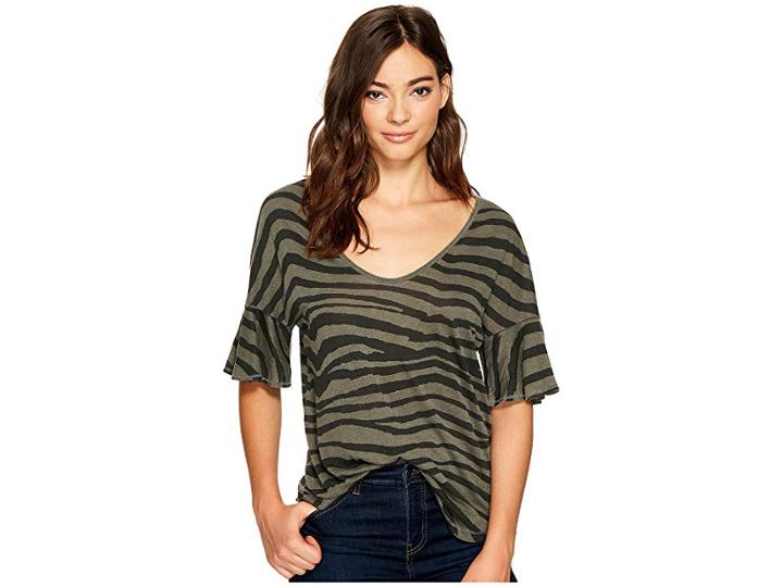 Splendid Ruffle Sleeve Tee (vintage Olivine) Women's T Shirt