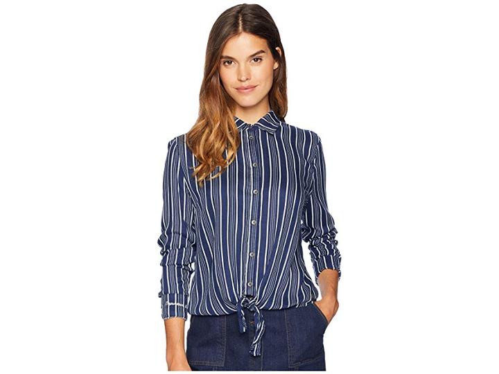 Roxy Suburb Vibes Long Sleeve Shirt (dress Blues Vertical Stripes) Women's Clothing