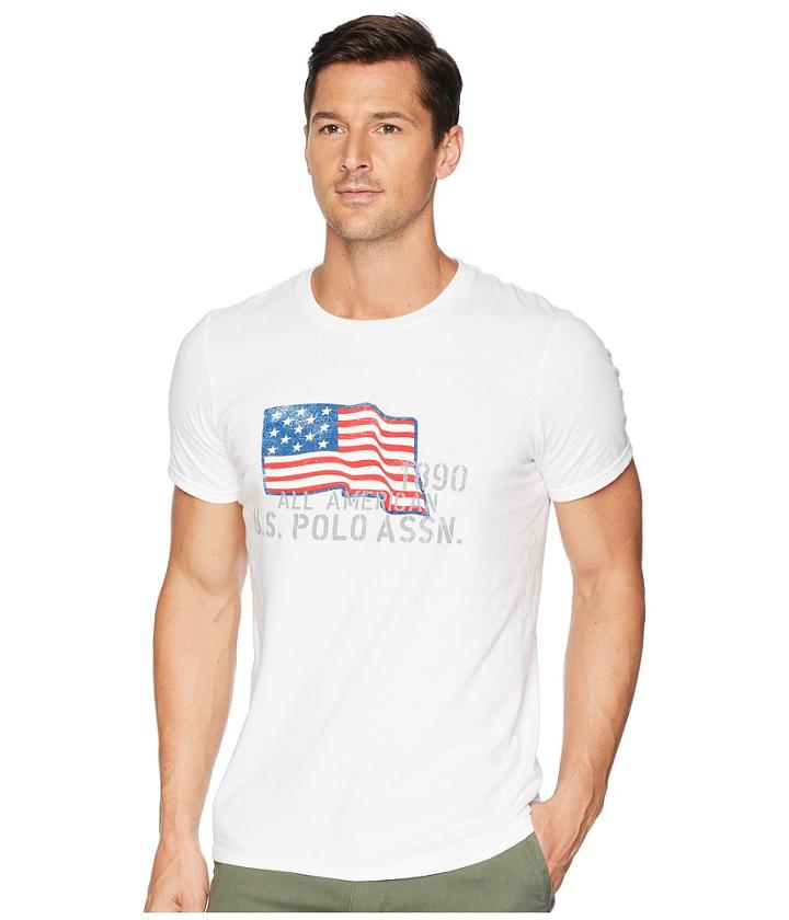 U.s. Polo Assn. Uspa Flag Chest Crew Tee (white) Men's Long Sleeve Pullover