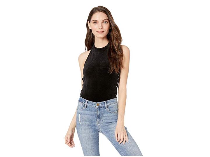 Juicy Couture Track Velour Lace-up Bodysuit (pitch Black) Women's Jumpsuit & Rompers One Piece